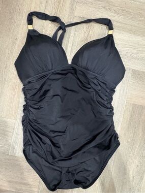 Victoria's Secret Black Ruched Halter One-Piece Swimsuit size XXL